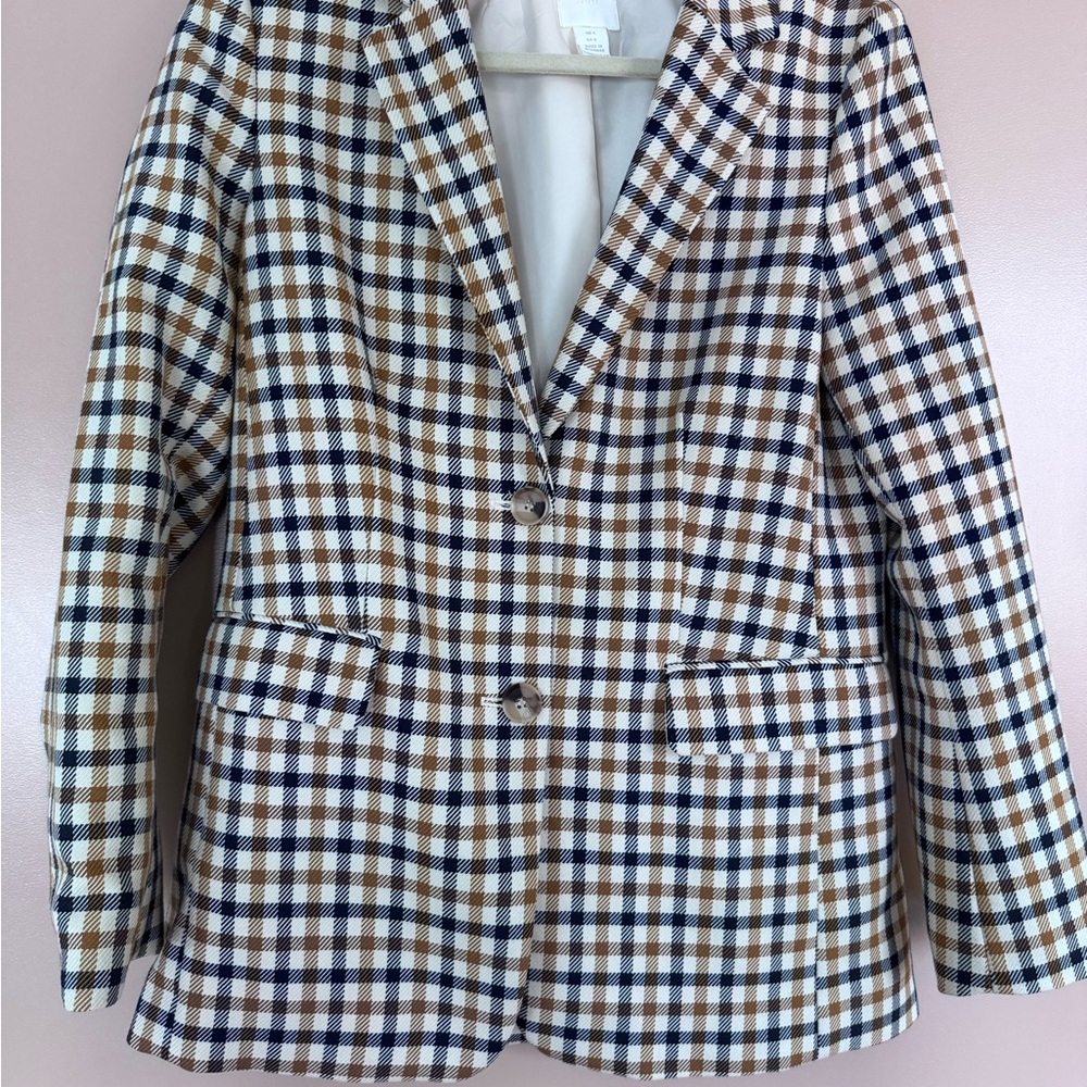 H&M Brown and Cream Blazer Tailored Suit Jacket